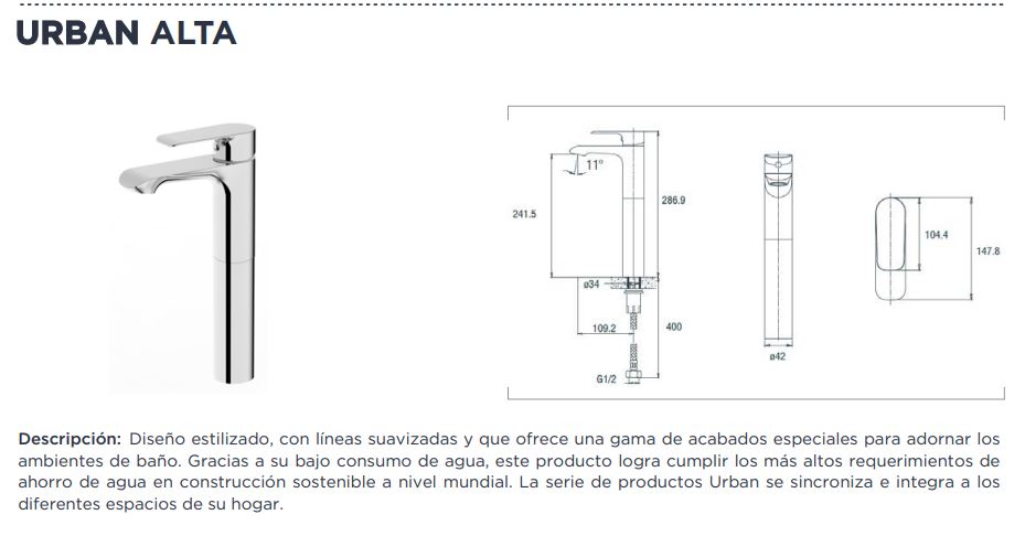 Monocomando, Grifo Lavatorio Cromo Alto Klipen Urban Acra
