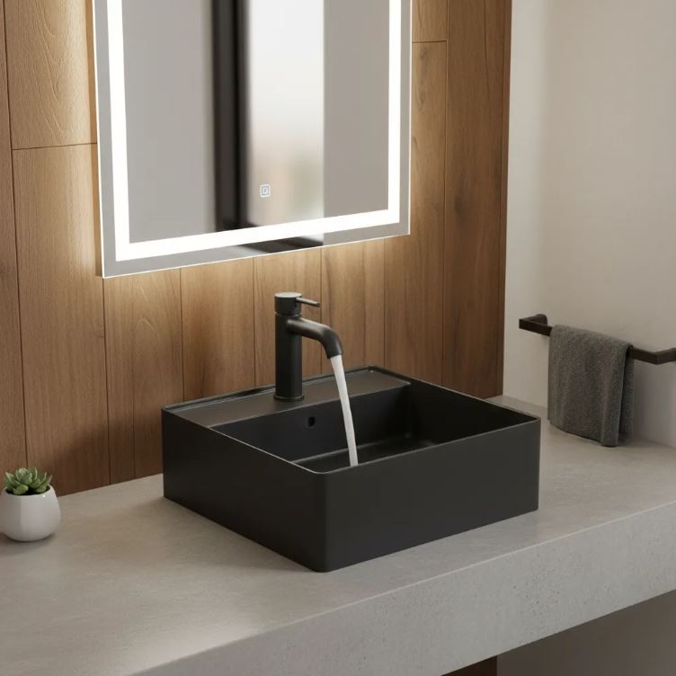 Bacha De Apoyo Loza Negro Mate 35x35 Acra