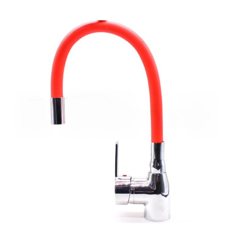 Grifería Monocomando Pico Cisne Flexible Roja Cocina Acra
