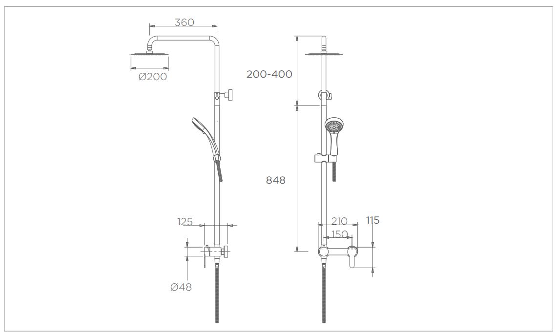 Barral Duchero Columna Satinado Klipen Urban Baño Acra