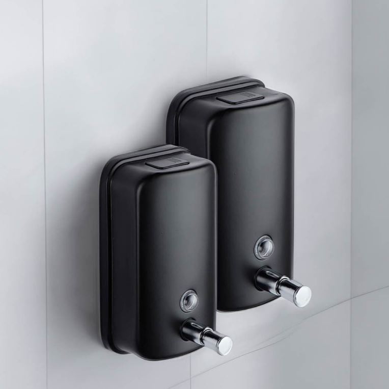 Dispensador De Jabón Negro Mate De Amurar En Pared Acra