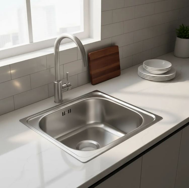 pileta simple cocina acero 201 con válvula