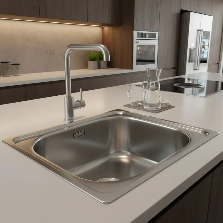 pileta simple cocina acero 201 con válvula