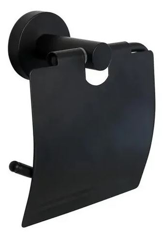 Porta Rollo Con Tapa En Negro Mate Acra