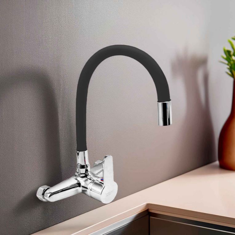 Monocomando Grifería Cocina Pared 15cm Pico Flexible Acra