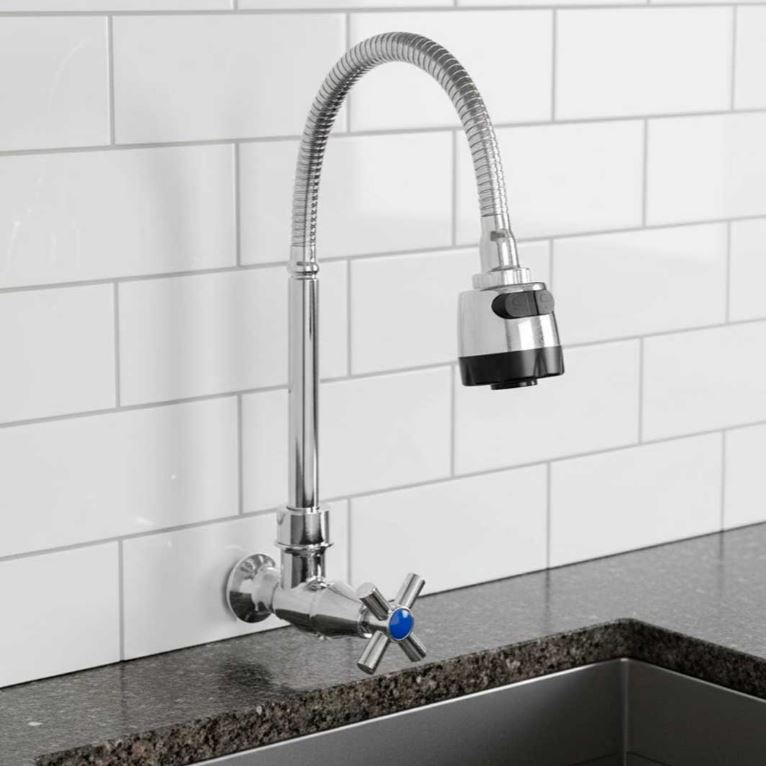 Griferia Con Pico Flexible Para Pared Cocina Metálico Acra