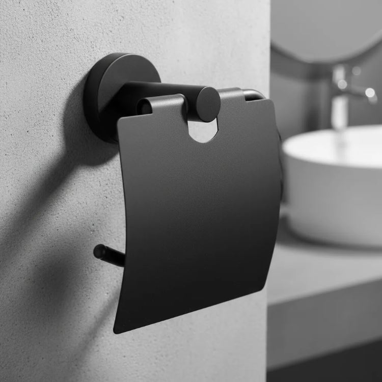 Porta Rollo Con Tapa En Negro Mate Acra