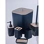 Kit, Set De Accesorios Plástico Baño Negro Y Madera Acra